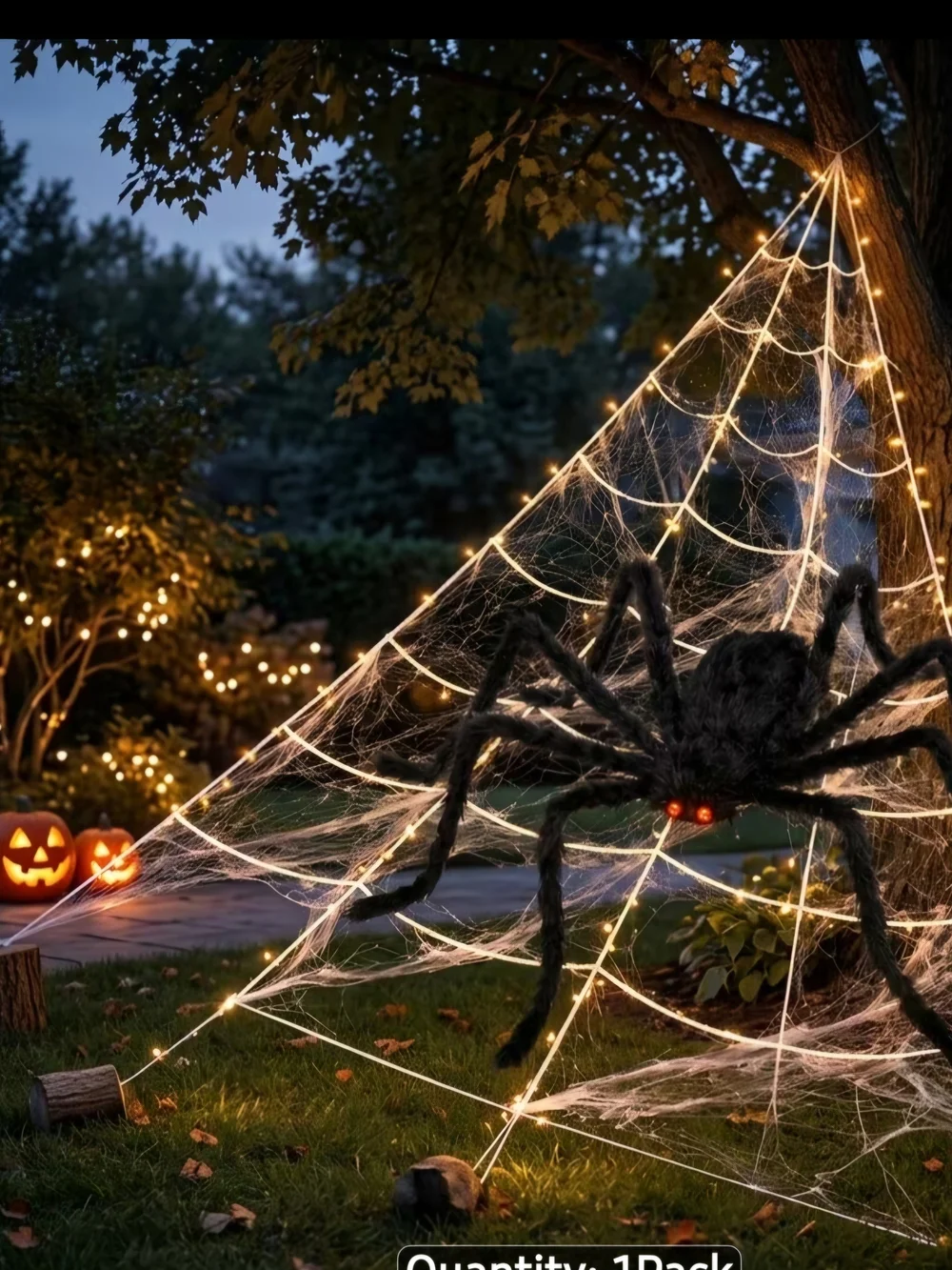 Outdoor Halloween Spider Web Decoration with Large Black Spider - 1 Pack